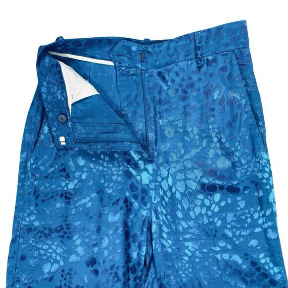 Zara Pants Womens Size XS Blue Jacquard Textured High Waisted Straight Leg Party - Picture 6 of 16